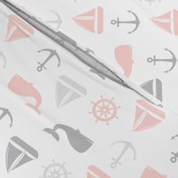 nautical in pink & grey - whale, sailboat, anchor,  wheel LAD19