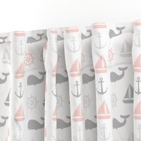 nautical in pink & grey - whale, sailboat, anchor,  wheel LAD19