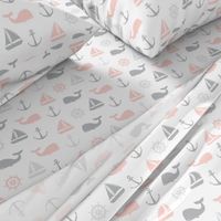 nautical in pink & grey - whale, sailboat, anchor,  wheel LAD19