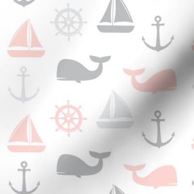 nautical in pink & grey - whale, sailboat, anchor,  wheel LAD19