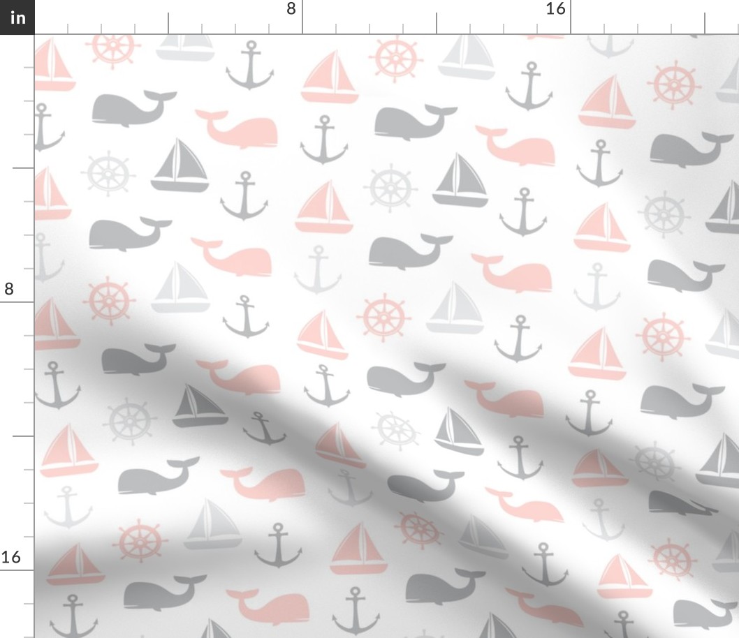 nautical in pink & grey - whale, sailboat, anchor,  wheel LAD19