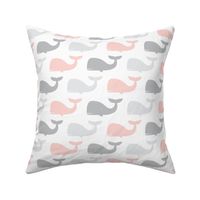 whales - nautical fabric - pink and grey LAD19