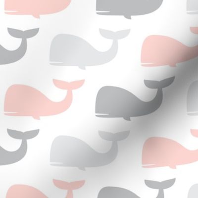 whales - nautical fabric - pink and grey LAD19