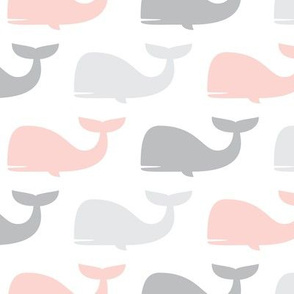 whales - nautical fabric - pink and grey LAD19