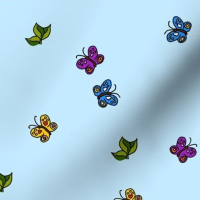 Butterflies and Leaves on Sky Blue