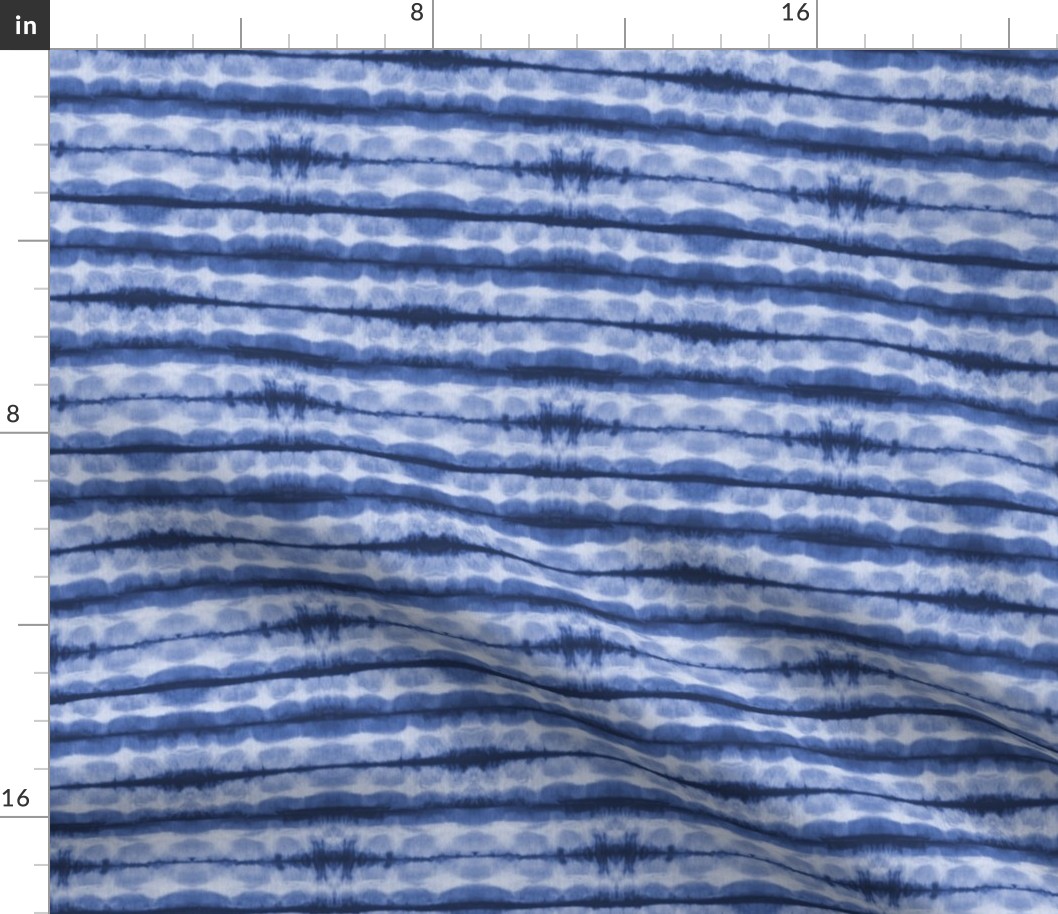 Horizontal indigo blue stripes shibori tie dye