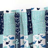 Nautical Patchwork - Whale - Blue and Navy LAD19