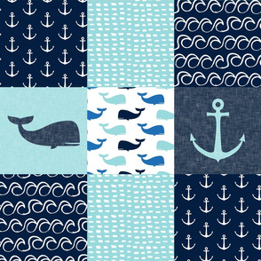 Nautical Patchwork - Whale - Blue and Navy LAD19