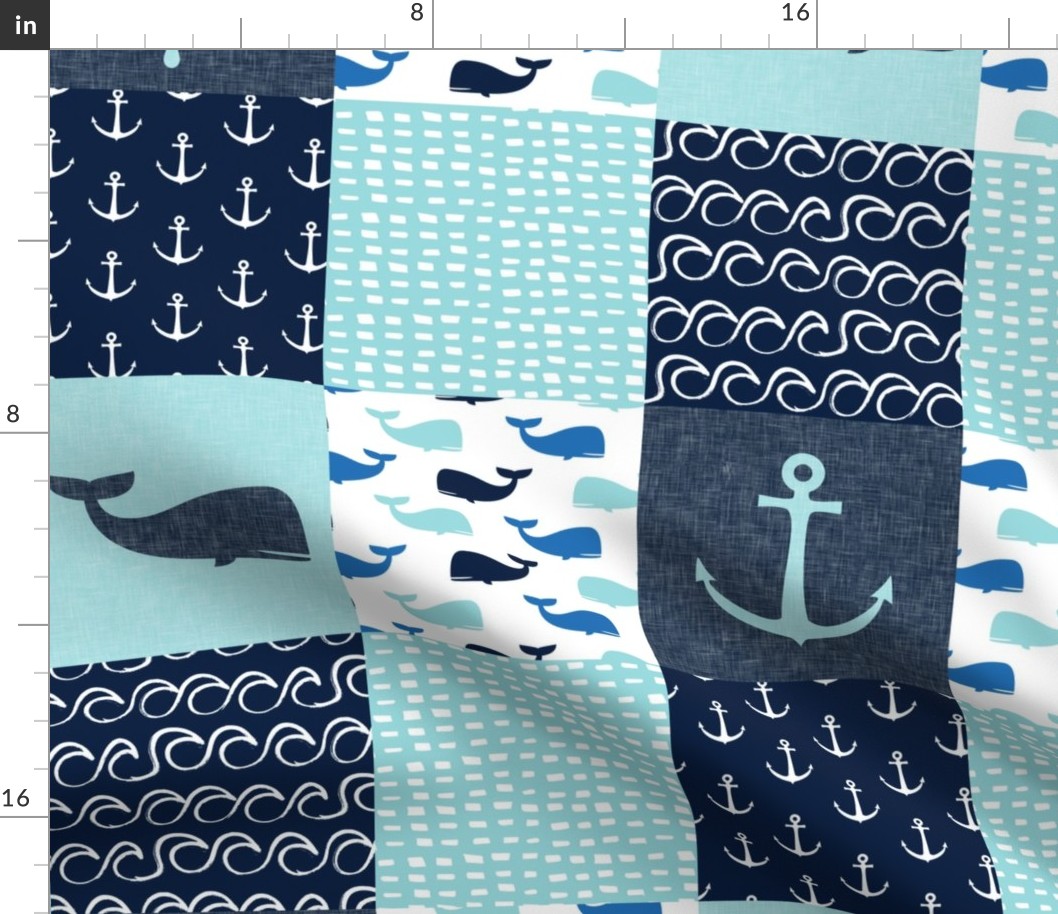 Nautical Patchwork - Whale - Blue and Navy LAD19