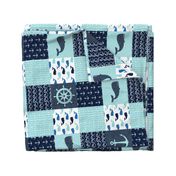 Nautical Patchwork - Whale - Blue and Navy (90) LAD19