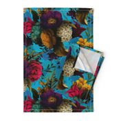 Vintage Blue Summer Night Romanticism: Maximalism Moody Florals - Antiqued purple Roses and Nostalgic Yellow Wildflowers- Gothic Mystic Night-  Antique Botany Wallpaper and Victorian Goth Mystic inspired 