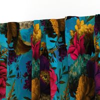 Vintage Blue Summer Night Romanticism: Maximalism Moody Florals - Antiqued purple Roses and Nostalgic Yellow Wildflowers- Gothic Mystic Night-  Antique Botany Wallpaper and Victorian Goth Mystic inspired 