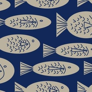 Beige Fish on Navy Blue Background