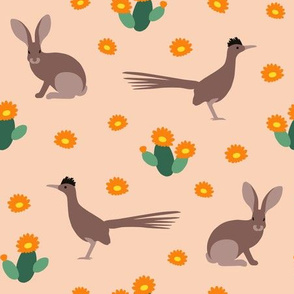 Rabbits and Roadrunners on pink (Large scale)