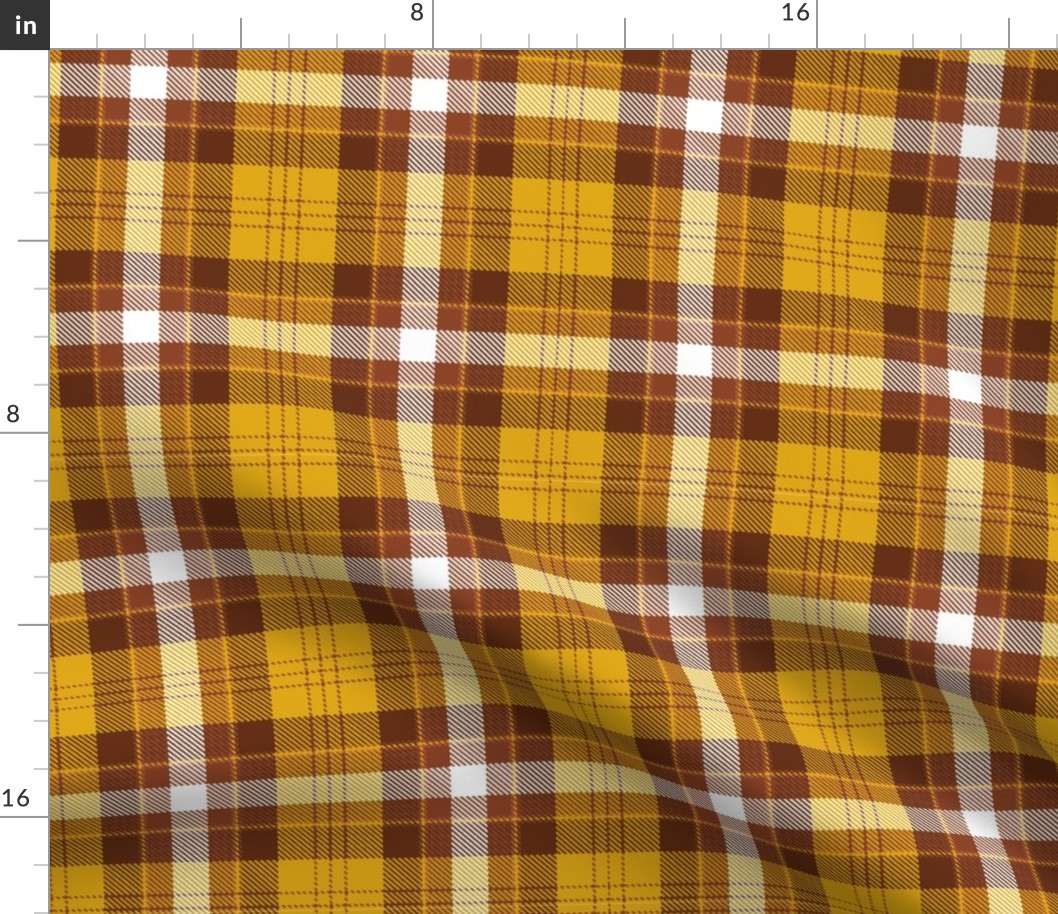 Brown, orange and white plaid. 