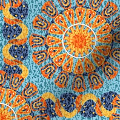 Bohemian Rosettes and Borders in Blue and Orange