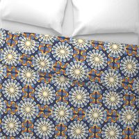 Bohemian Rosettes and Borders in Blue Oranges and White TWO