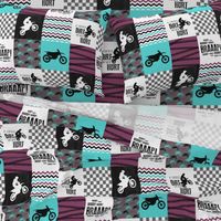 Motocross//A little Dirt Never Hurt//Purple&Aqua - Wholecloth Cheater Quilt