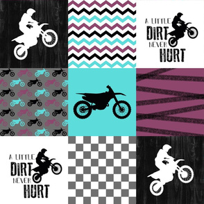 Motocross//A little Dirt Never Hurt//Purple&Aqua - Wholecloth Cheater Quilt