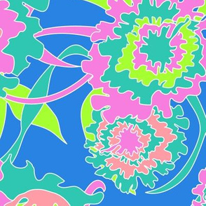 Hawaiian Tropical Floral in Neon Blue + Lime