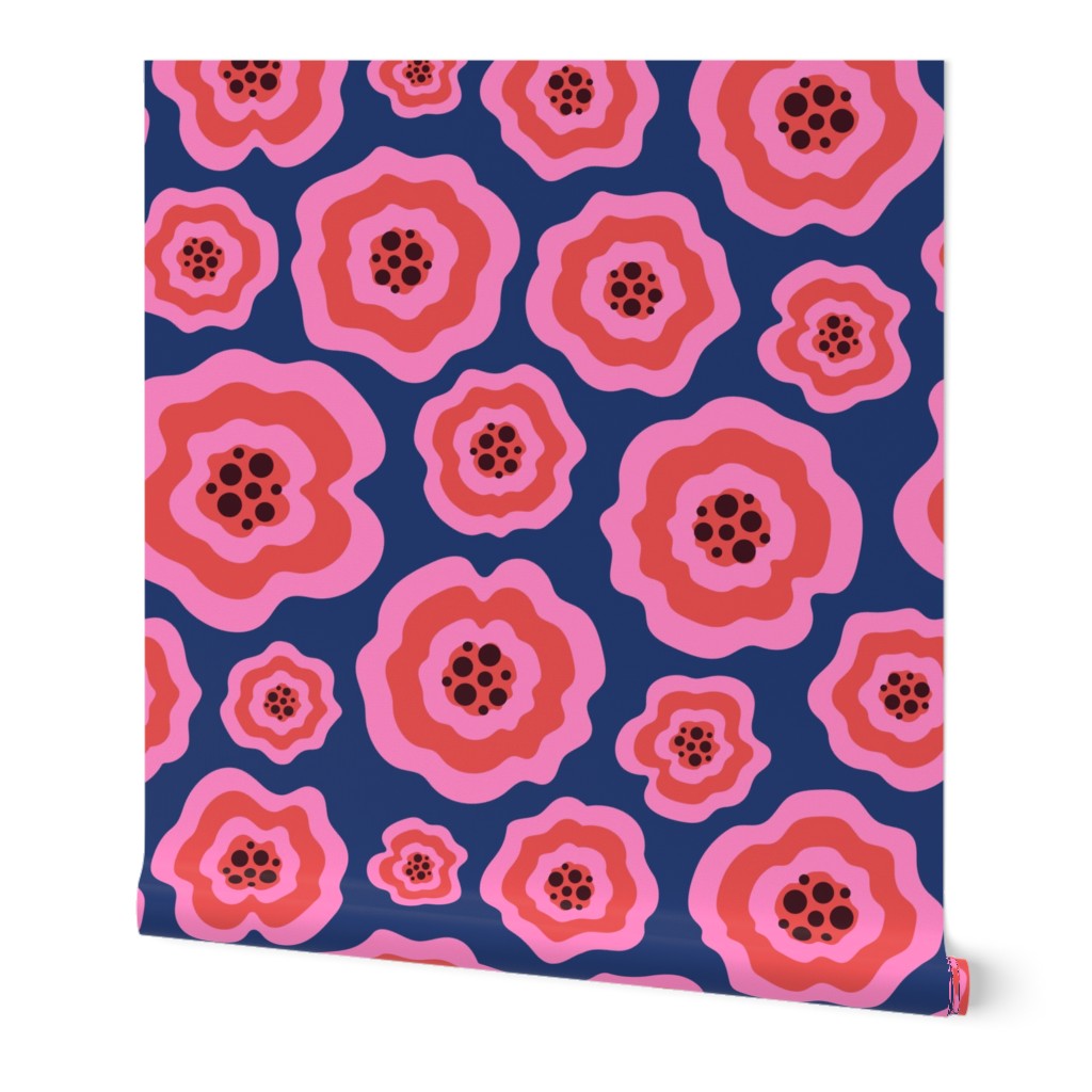 Boho MCM pink liquid flowers electric blue