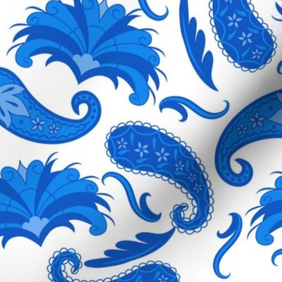 Art Deco Paisley Blue White Large