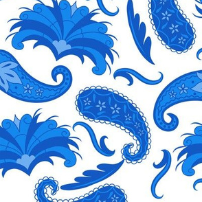 Art Deco Paisley Blue White Large