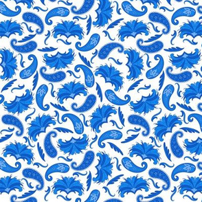 Art Deco Paisley Blue White Small