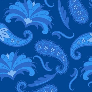 Art Deco Paisley Navy Light Blue Large