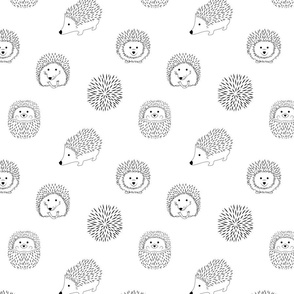 Hedgehog Doodle Pattern - White