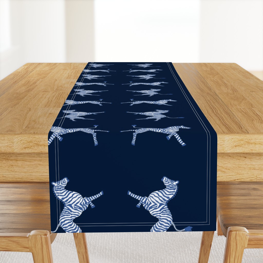 Zebra-navy and blues Table Runner | Spoonflower