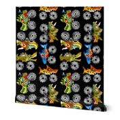 watercolor scary animal monster cars - black, small