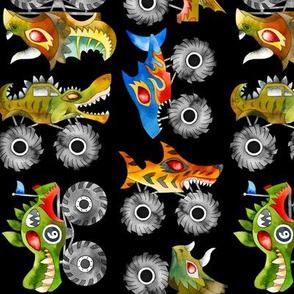 watercolor scary animal monster cars - black, small