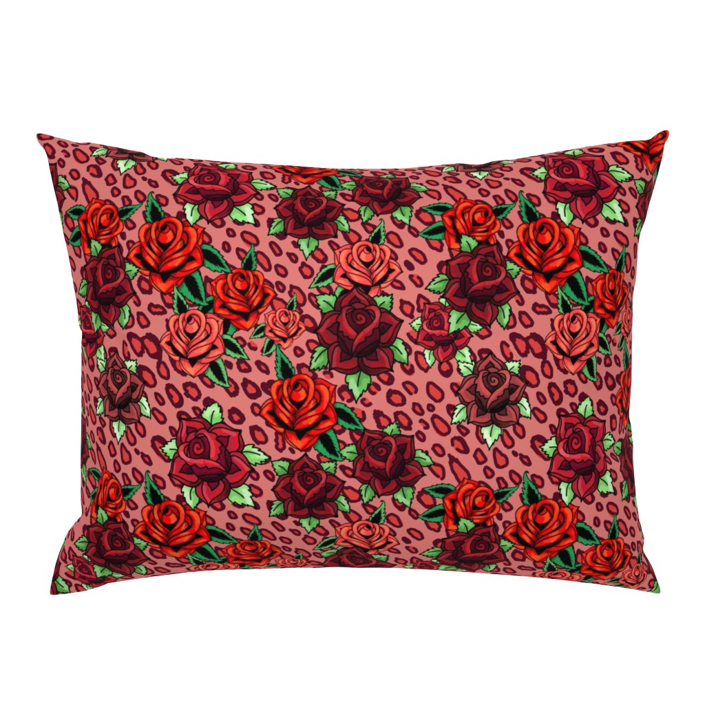 rockabilly roses leopard in burgundy and red