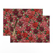 rockabilly roses leopard in burgundy and red