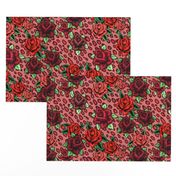 rockabilly roses leopard in burgundy and red