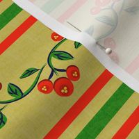 Christmas Bohemian Vine and Flower Stripe in Green and Red