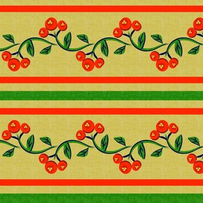 Christmas Bohemian Vine and Flower Stripe in Green and Red