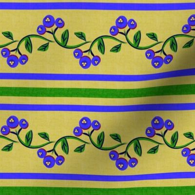 Bohemian Vine and Flower Stripe in Green and Blue