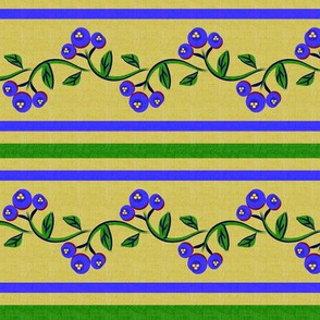 Bohemian Vine and Flower Stripe in Green and Blue