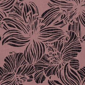 big tropical florals in dusty pink on linen