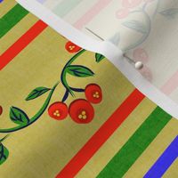 Bohemian Vine and Flower Stripe in Green Red and Blue