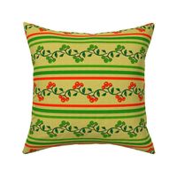 Christmas Bohemian Vine and Flower Stripe in Red and Green