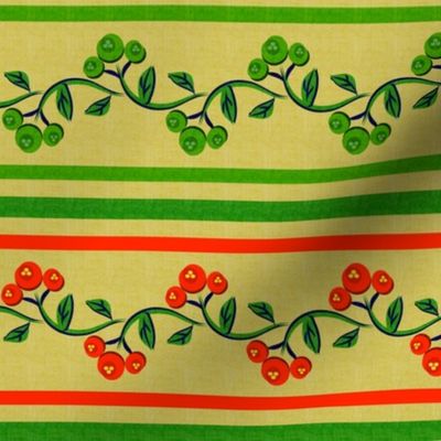 Christmas Bohemian Vine and Flower Stripe in Red and Green