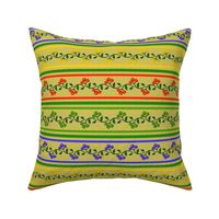 Bohemian Vine and Flower Stripe in Red Yellow Blue and Green