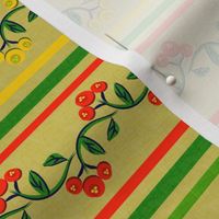 Bohemian Vine and Flower Stripe in Red Yellow Blue and Green