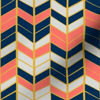 Coral & Navy Herringbone - Small