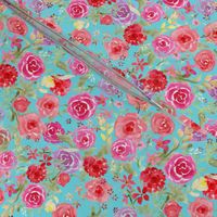 All Over Vintage roses  turquoise