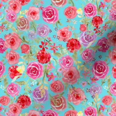 All Over Vintage roses  turquoise