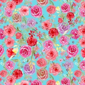 All Over Vintage roses  turquoise